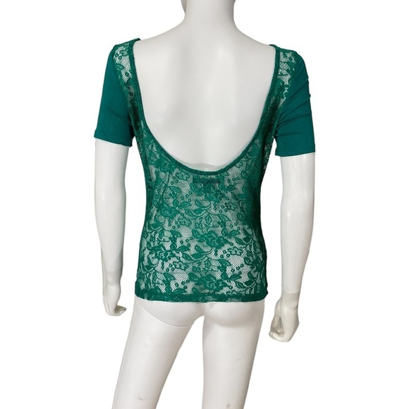 Zara Trafaluc Green Short Sleeve Lace Back Top - Picture 3 of 9